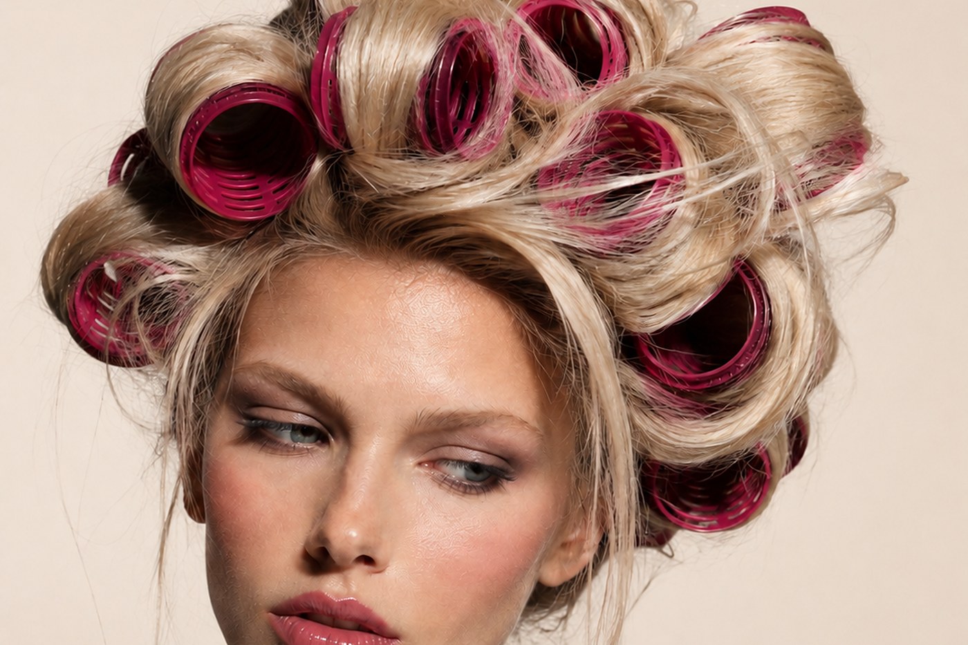 Hair set on rollers mid-service at Touch&eacute;e Organic Salon, Juno Beach